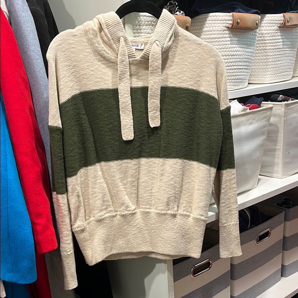 Madewell Striped Hoodie in Cream and Olive Green